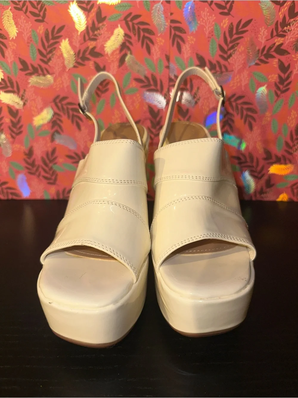 Women’s White Platform Block Heel Sandals Sz 7